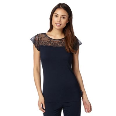 B by Ted Baker Navy jersey lace short sleeved pyjama top